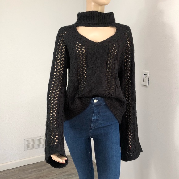 Leith Sweaters - LEiTH turtle neck bell sleeve thick knit retro/boho black